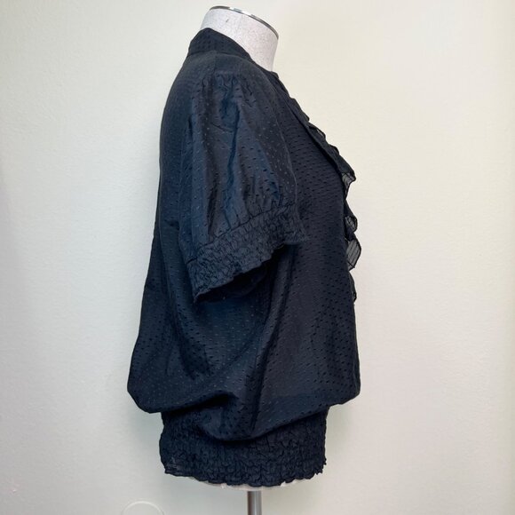 ESLEY Black Ruffle Button Short Sleeve Blouse Top Size Large - Picture 4 of 8